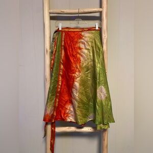 Repurposed Saree wrap midi swing skirt OS